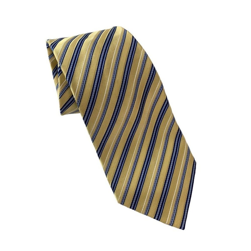 Stafford Men's Yellow Blue Diagonal Stripe Necktie Silk 60"L Tie